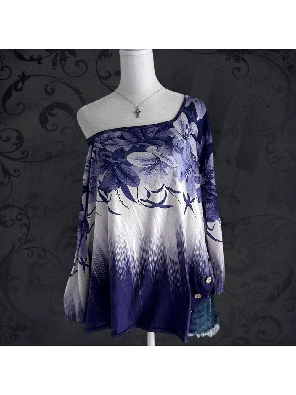 bateau neckline ombré fade oversized watercolor floral top